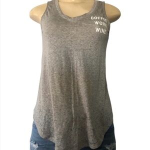 Zoe + Liv Heather Grey COFFEE WORK WINE Tank Top